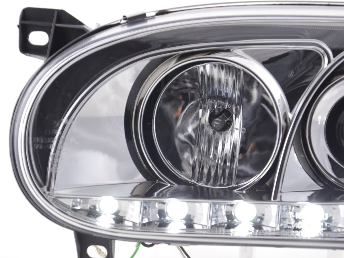 Scheinwerfer Set Daylight LED Tagfahrlicht VW Golf 3 91-97 chrom für Rechtslenker Scheinwerfer Set Daylight LED Tagfahrlicht VW Golf 3 91-97 chrom für Rechtslenker